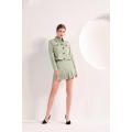 Women's Olive Green Jacket and Pleated Mini Skirt